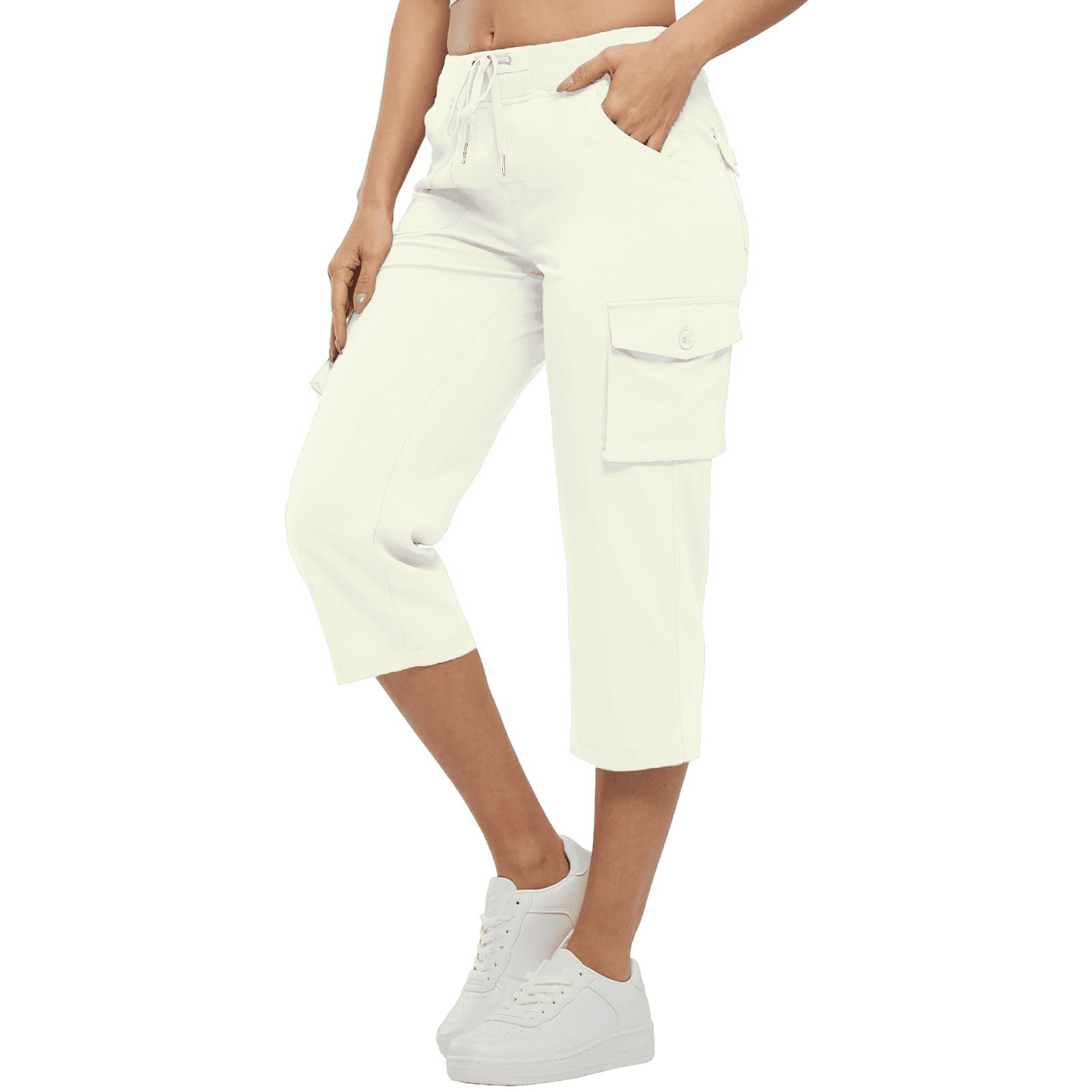 ★CERRIC★WAIST STRING CAPRI CARGO PANTS★1899★White★人気 NYDJ Wide Leg Cargo Capri Pants in Stretch Linen