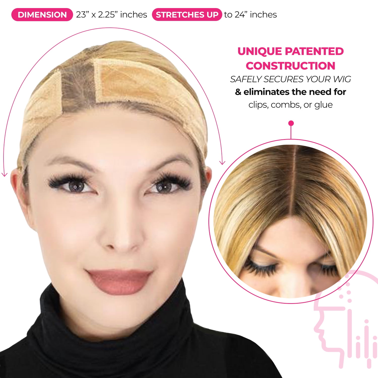  MILANO COLLECTION WiGrip, The Original Comfort Grip Band,  Adjustable Wig Band for Tension-Free Glueless Wig, Nonslip Wig Headband,  Tension-Free, One Size Fits All, Tan : Hair Replacement Wigs : Beauty