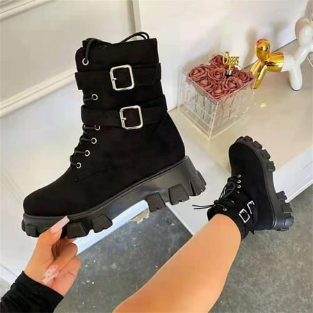 

Tdoqot 2023 Boots for Women- Chunky Heel Flats Casual Christmas Gifts Women s Ankle Boots Black 38