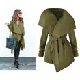 thumbnail image 2 of Women Mid-Length Slim-Fit Woolen Trench Lapel Windbreaker Solid Color Jacket Slim Overcoat Outwear with Belt, 2 of 5
