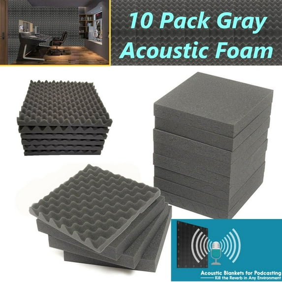 Bookishbunny 10 pk Acoustic Foam Egg Crate Panel Wall Tile Audio Home Studio Deadening Soundproofing 12x12x1.5