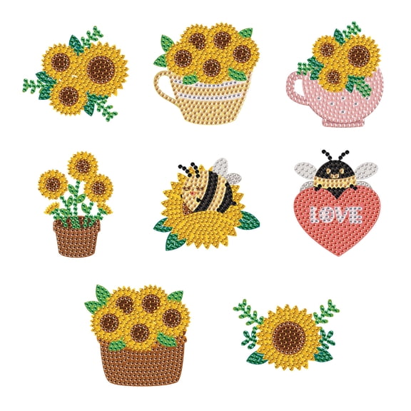 8pcs Diamond Painting Kit Fridge Magnets Sunflower DIY Glitter Magnetic Stickers Creative Handmade Fridge Decor Perfect for Kitchen Decor and Holiday Gifts