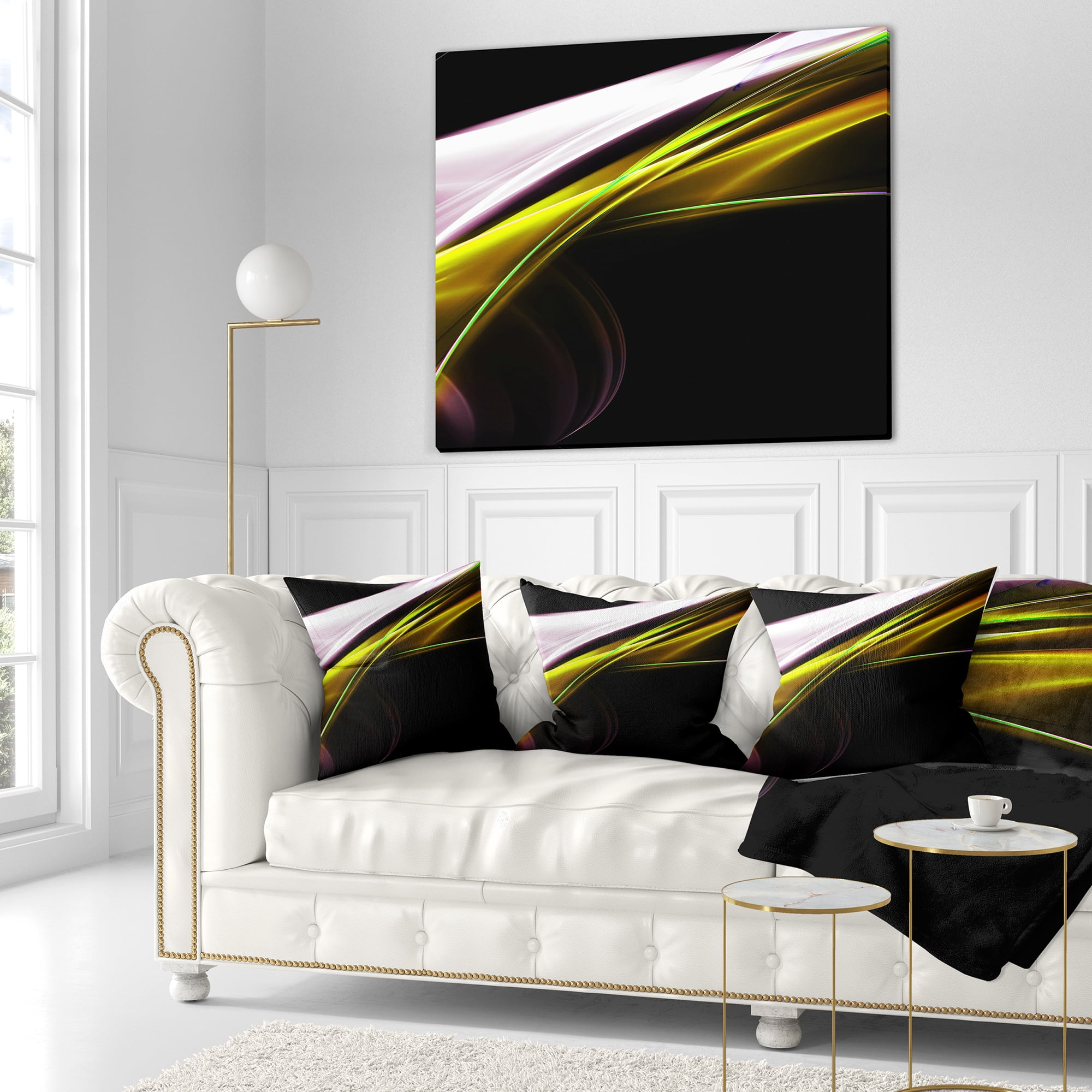 Designart Fractal Lines Golden White - Abstract Throw Pillow - 18x18