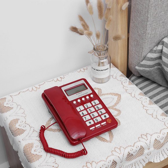 Teléfono fijo,Teléfono con cable teléfono con pantalla de identificador de llamadas teléfono DTMF/FSK ABS tono de llamada opcional para hotel con función de rellamada en casa