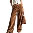 thumbnail image 2 of Stralyhd Wide Leg Pants Woman Corduroy High Waisted Button Up Work Pants Women Trendy Business Casual Outfits Comfort Fit Trousers Brown XXL, 2 of 4
