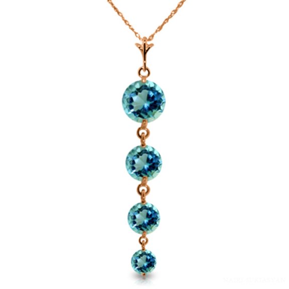 Galaxy Gold 14K Solid Gold Natural Blue Topaz Pendant Necklace for Women - Rose Gold Fine Jewelry