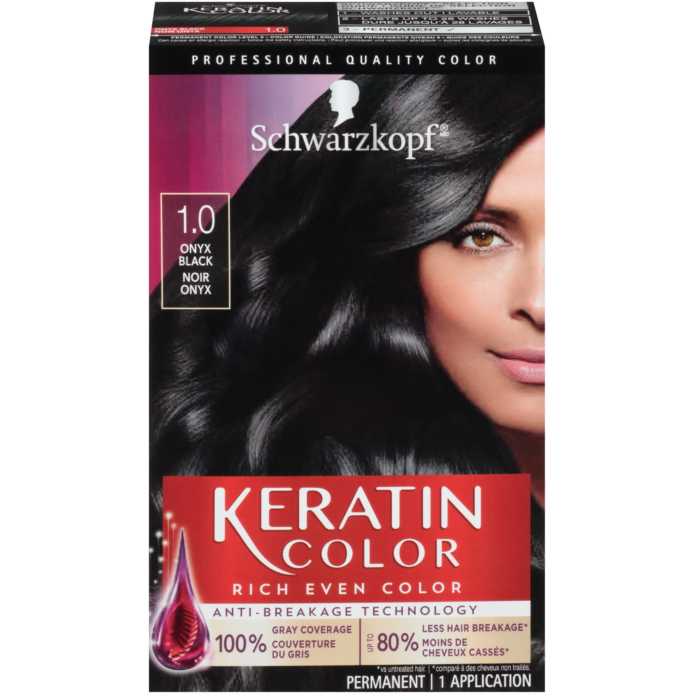 Schwarzkopf Keratin Color Permanent Hair Color Cream,  Midnight Black -  