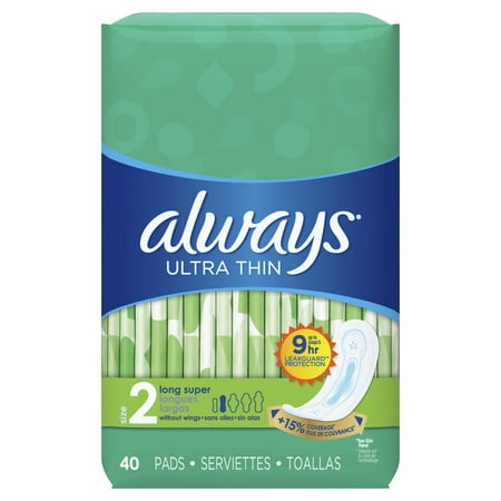ALWAYS Ultra Thin Size 2 Super Pads Without Wings Unscented, 40