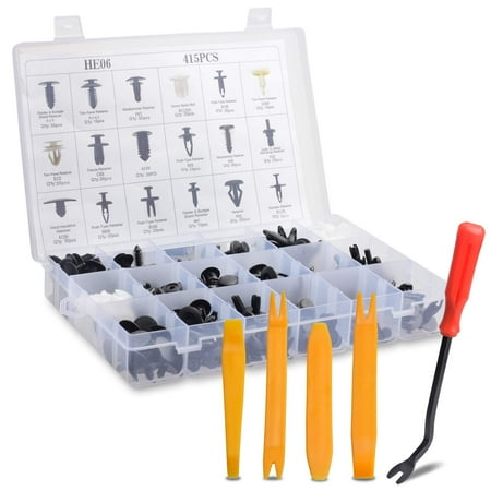 Jeep Storage Webbing 415 Pcs Car Auto Body Retainer Clips Fastener Kits Black Push Type Rivet Pins Clip Kit with Remover Tool Compatible with Ford GM Toyota Mazda Jeep Come with Plastic Storage Box ()