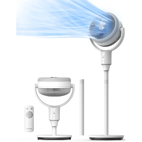 Pelonis 7" Blade Pedestal Fan, 23.2” - 42.5" Adjustable Height, Oscillating, 3-Speed, Remote Control, White