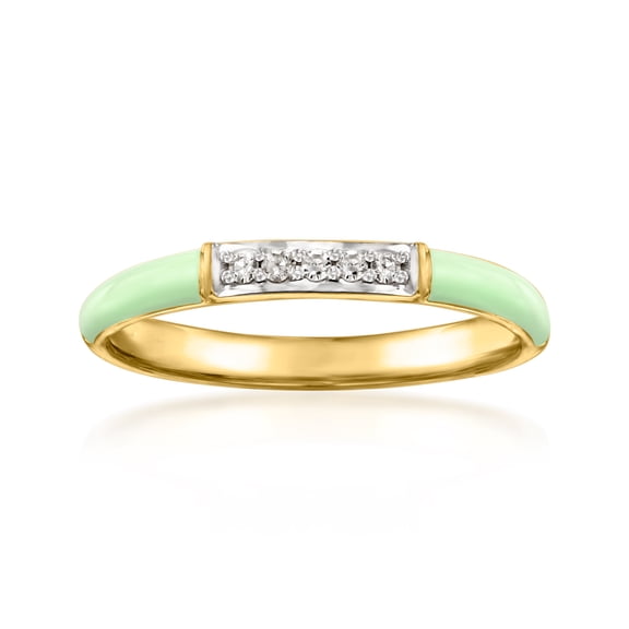 Ross-Simons Pastel Green Enamel Ring With Diamonds in 18kt Gold Over Sterling, Women's, Adult
