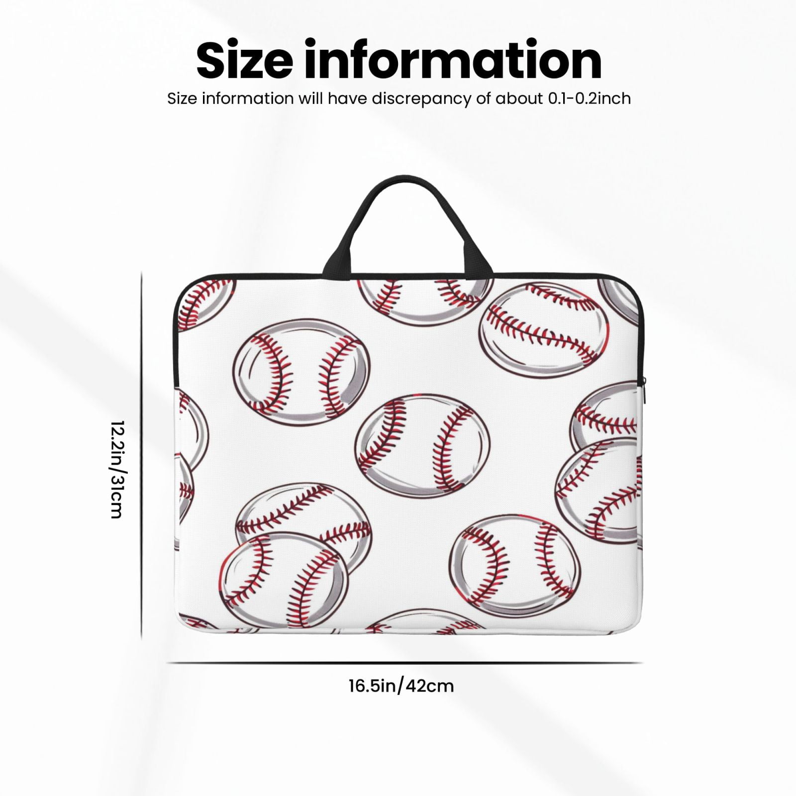 Laptop Sleeve Bag For Women Men 14inch Waterproof Durable Protective Computer Carrying Cover Handle Laptop Case Bag Baseball Theme Sporty Dynamic Style White Baseballs With Red Stitching