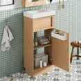 thumbnail image 3 of 15.75" Bathroom Vanity with Reversible Resin Sink, MDF Cabinet with Adjustable Shelf and Push-to-Open Door, Wood Grain Melamine Finish, Reversible Door, Rustic Style for Small Spaces, 3 of 21