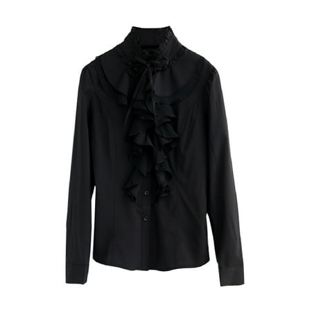 - Funcee Women Vintage Victorian Shirt Slim Long Sleeve Ruffle Trim Blouse