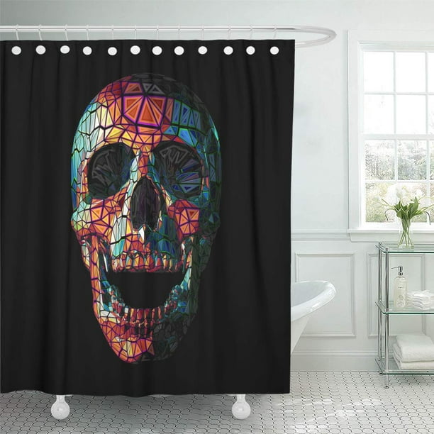 Suttom Blue Low Poly Colorful Skull In, Dark Red Shower Curtain