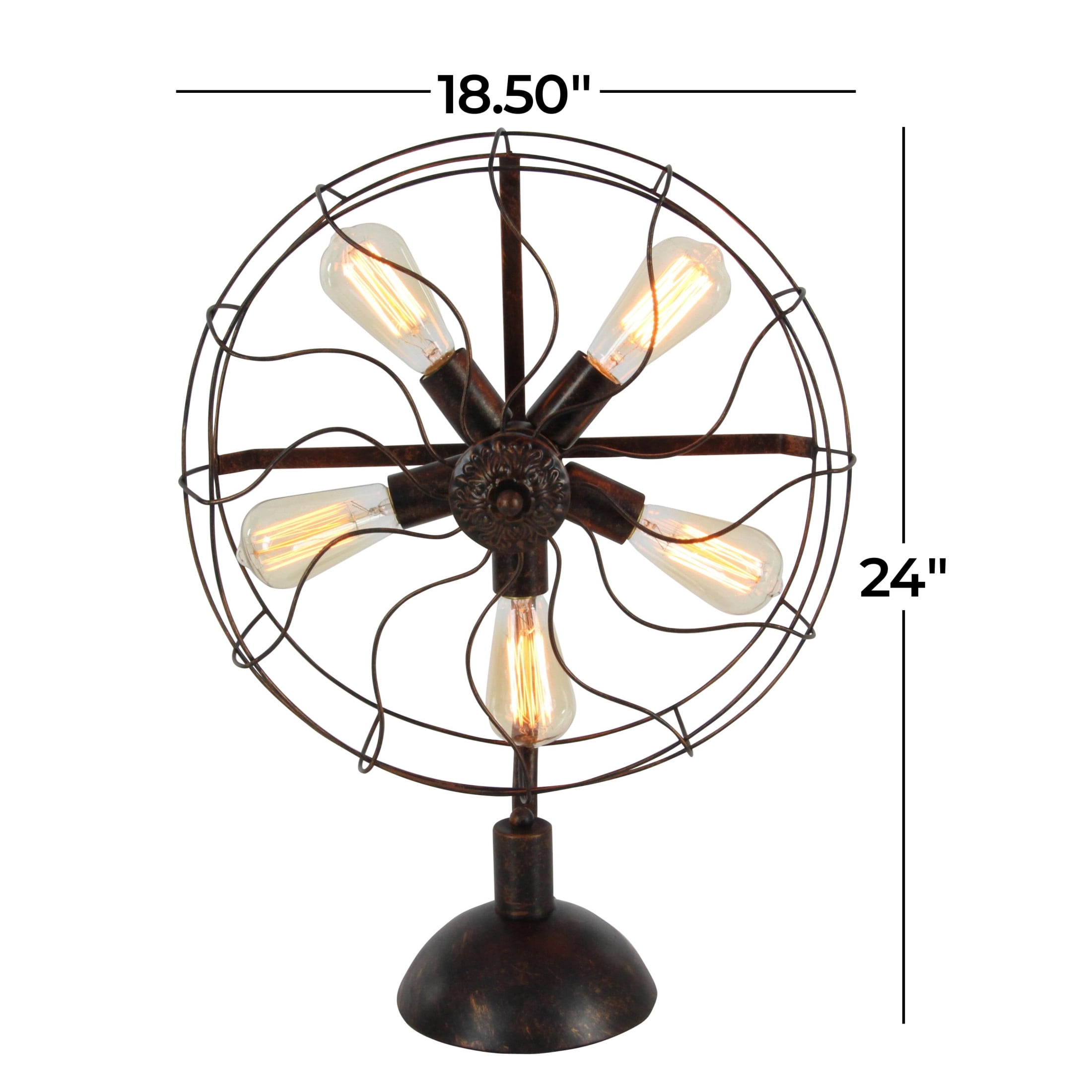 DecMode 24" 5 Light Vintage Fan Bronze Accent Lamp with Black Metal Shade