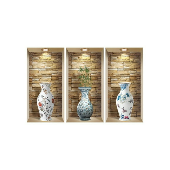 Mi Alma Multicolor Vase 3D Niche Wall Art Decals - Removable Vinyl 3pcs