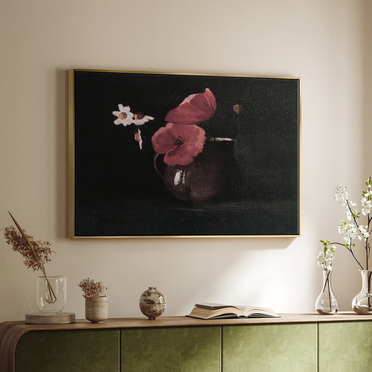 Vintage Botanical Print-XL By Wexford Home Framed in Gold Wood Gallery Wrapped Canvas 25 in. x 37 in.