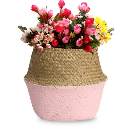 Haff Basket - ZAJING Seagrass Belly Storage Basket Shopping Bag Box Organizer Plant Pot Half Pink