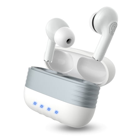 True Wireless Earbuds Active Noise Cancelling Bluetooth 5.0 with Built-in Mics for Clear Calls USB-C Quick Charge IPX7 Waterproof (White)