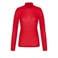 thumbnail image 6 of Dyfzdhu Long Sleeve T Shirts for Women High Neck Arm Shaper Top Sheer Mesh Yoke Casual Blouse Shirt Red, 6 of 9