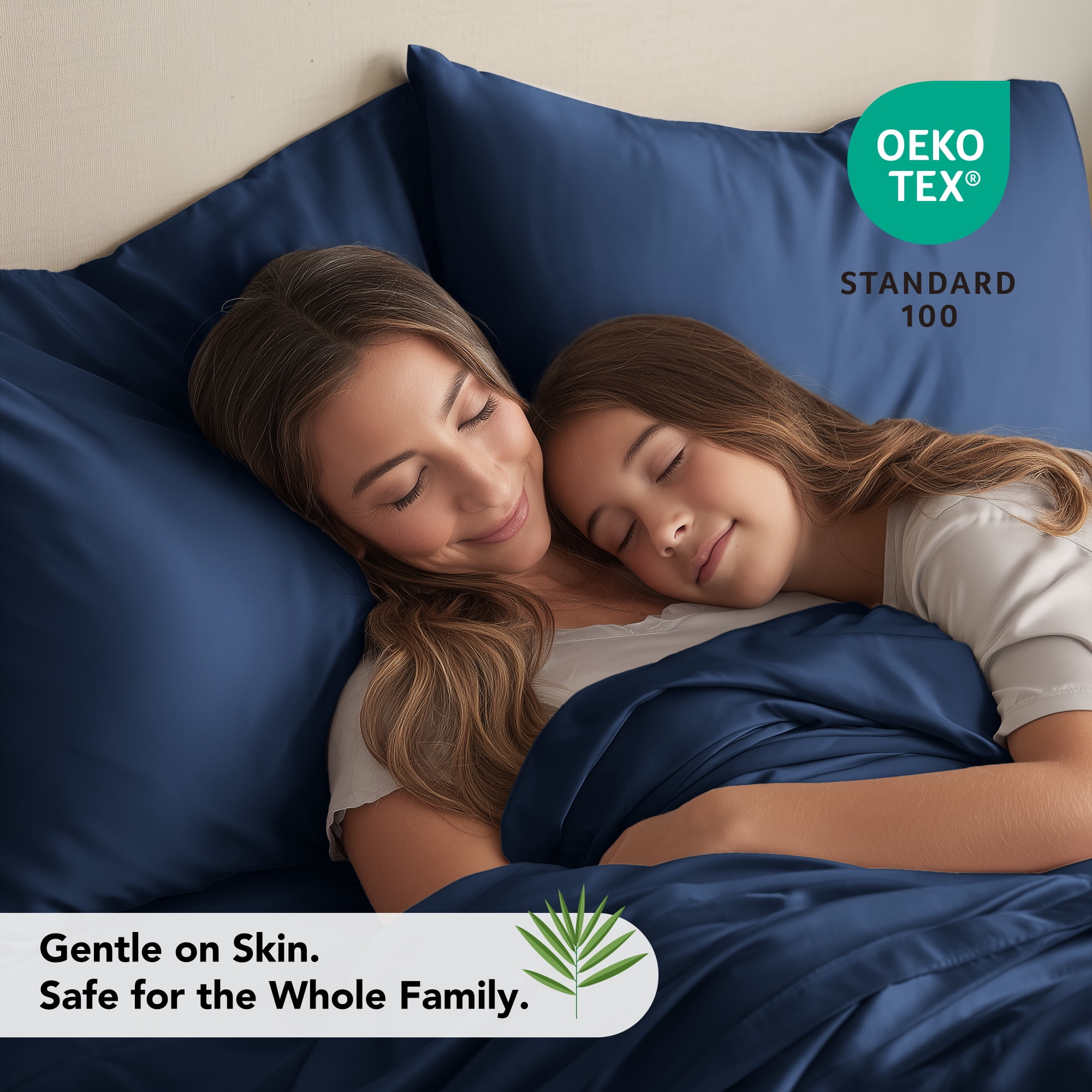 Deconovo Bed Sheets Set - Soft Breathable Bamboo Satin 4 Piece Eco-Friendly Moisture-Wicking Bedding, Navy Blue, Queen Size