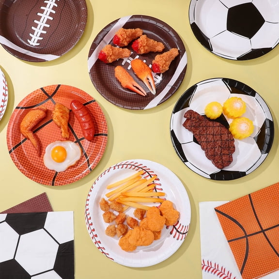 WHAMVOX Sports Party Supplies Set with Paper Plates and Napkins in Assorted Colors for Birthday Celebrations