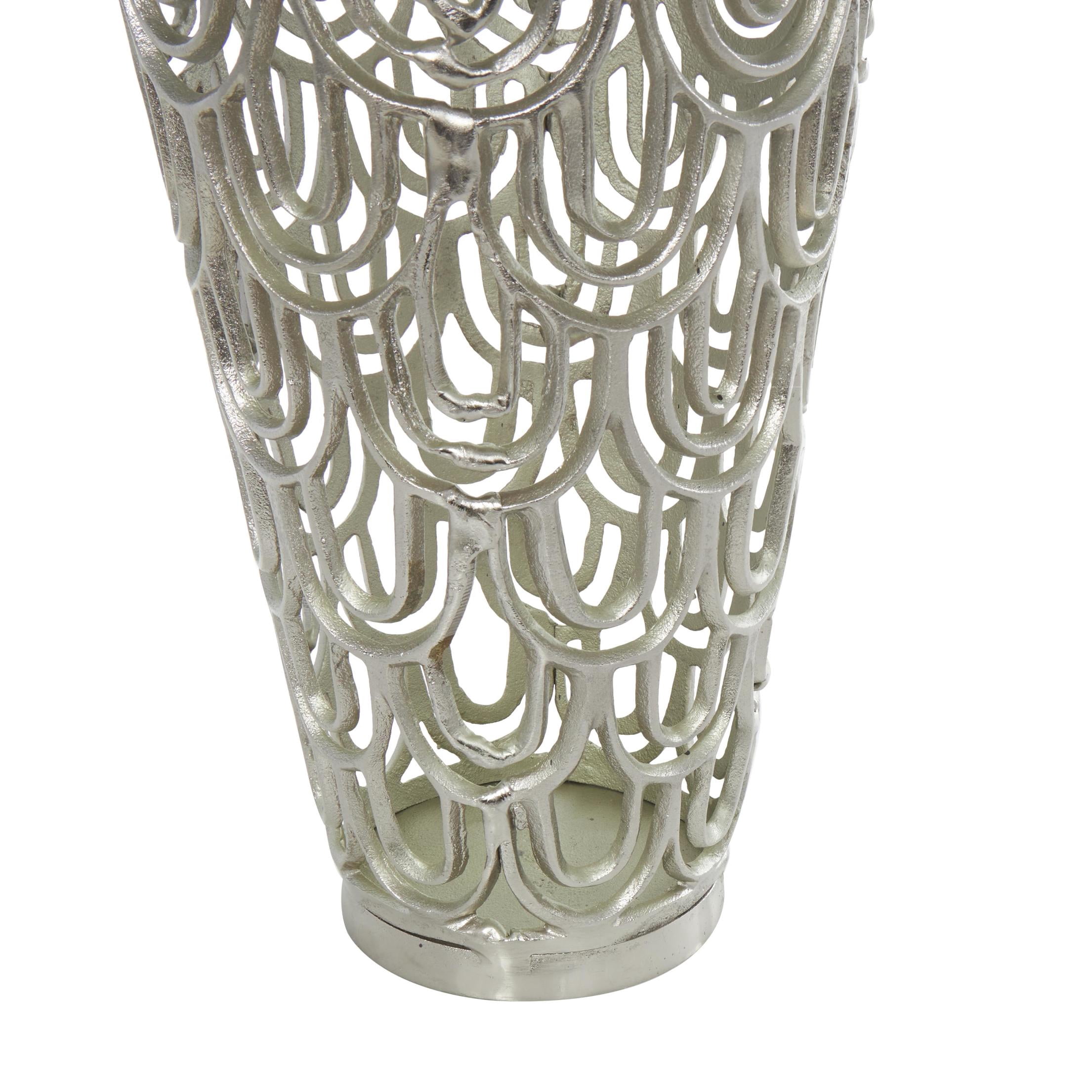 DecMode 25" Geometric Art Deco Inspired Arched Silver Aluminum Metal Vase