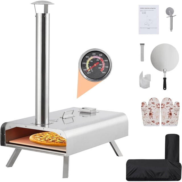 Outdoor 12-pulgada portable wood pellet pizza oven stainless steel pizza maker grill con pizza stone peel thermometer carry bag y foldable legs-lightweight backyard camping & outdoor use