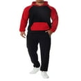 thumbnail image 2 of Men‘s Fitness Sports Pants Set Contrast Color Patchwork Drawstring Hooded Large Pocket Sweater + High Stretch Pants, 2 of 9