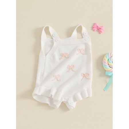 

Mama s sunshine Baby Girl Overalls Sleeveless Bows Knit Romper Bodysuit Fall Clothes for Casual Daily