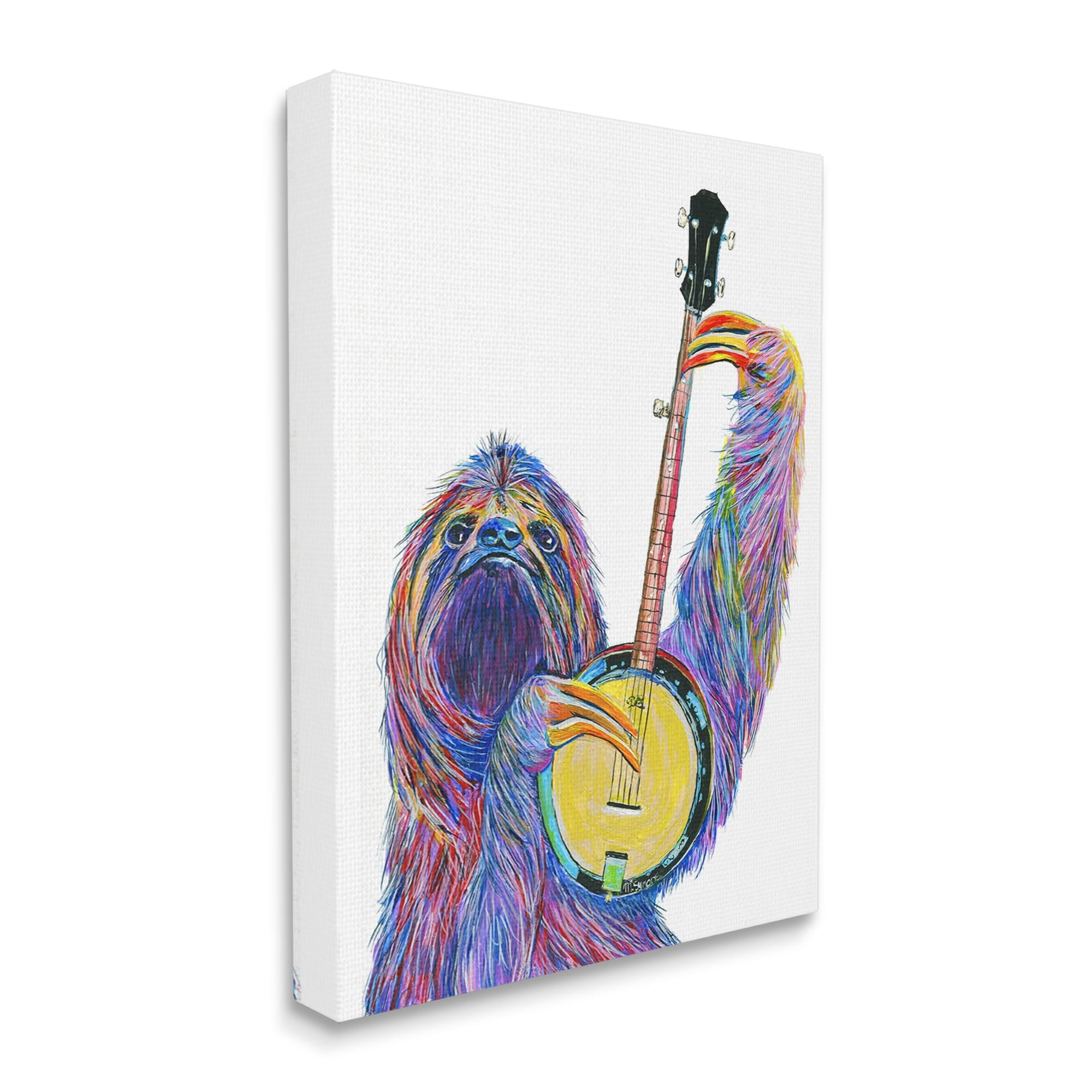Stupell Industries Vibrant Sloth Musician Playing Banjo Musical Instrument Canvas Wall Art, 24 x 30, Design by Melissa Symons