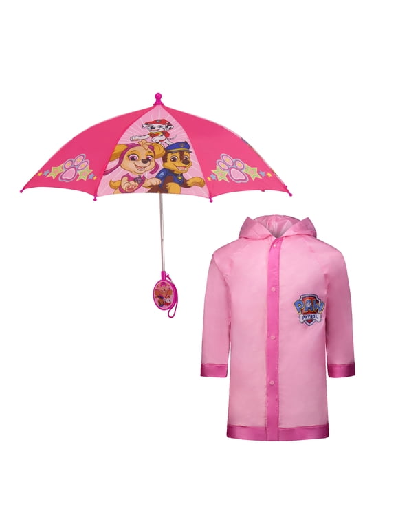 Kids Umbrella and Slicker, Paw Patrol Toddler Girl Rain Wear Set, for Ages 4-5