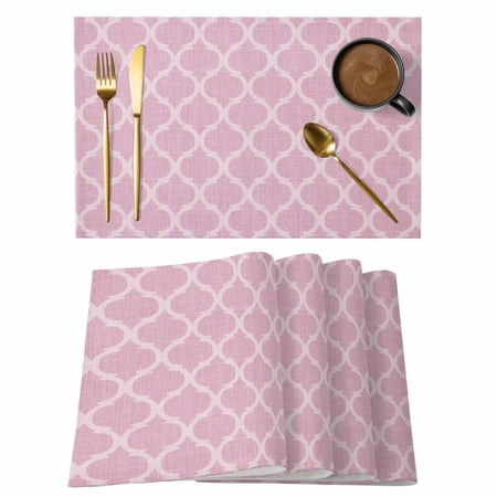 Yellow Plaid Placemats Set of 12, Retro Country Moroccan National Geometrical Plaid Non-Slip Place Mats Washable Table Mats for Kitchen Dining Table Decorations Indoor/Outdoor