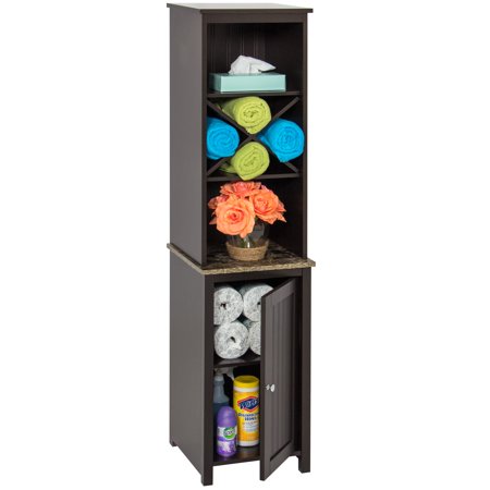 Best Choice Products Wooden Standing Storage Cabinet Tower for Toiletries, Linens, with Faux-Slate Adjustable Shelves, (Tiny Tower Best Floors)