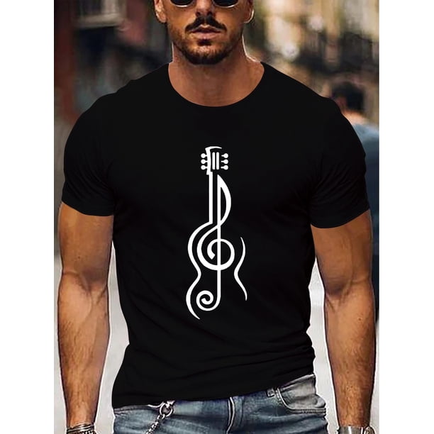 Camiseta informal con estampado geométrico para hombre: elástica, cuello redondo y manga corta. Ideal para salidas de verano y tiempo libre.