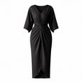 thumbnail image 5 of Aimik Women's V-Neck Short Sleeve Twist Front Slit Midi Dress Ruched Bodycon Elegant Evening Cocktail Dress, 5 of 5
