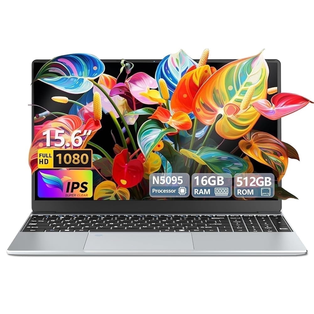 KUU 15.6 Inch 1920x1080 FHD IPS Laptop, Intel Celeron CPU 16GB 512GB SSD, Keyboard Backlight Business Laptops Computer,Windows 11 Silver