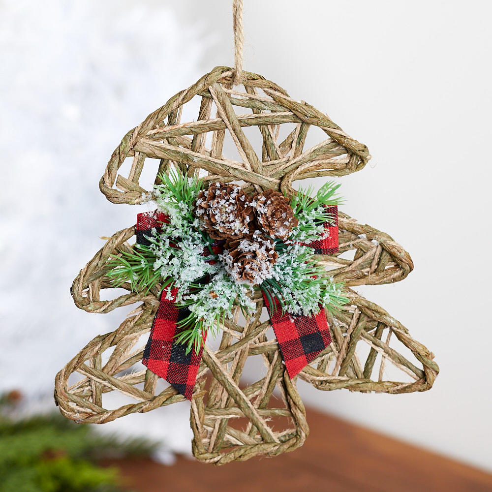 4pc Woven Jute Tree-Shaped Ornaments - for Christmas Decor - Factory Direct Craft