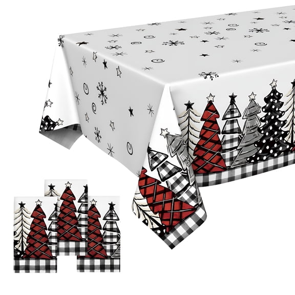CCOCC 4 Pack Christmas Disposable Tablecloth,Snow Trees Plastic Rectangular Table Cover for Birthday Anniversary Party Decoration 54×108 Inch Plastic Christmas Tablecloth