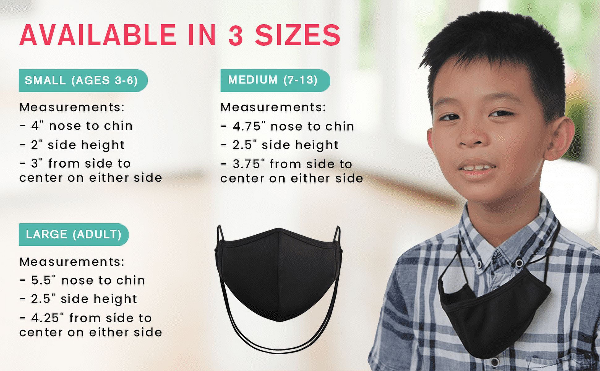 Atzi Hats Face Mask Adjustable Elastic Necklace Ear Loops Black 3 Layer Cotton Masks Reusable Washable Unisex for Kids Men Women Youth Teens Children Toddlers (Small Kids Ages 3-6) - image 5 of 6