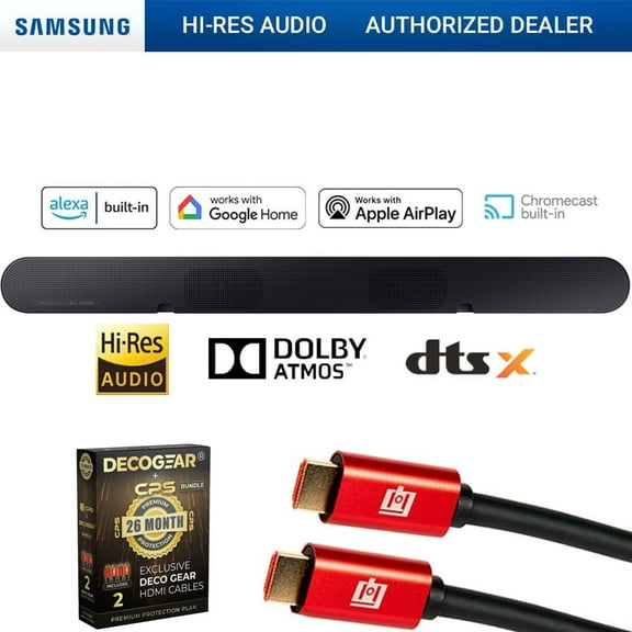Samsung HW-S60D S-series 5.0ch. Wireless Dolby ATMOS Soundbar w/ Q-Symphony (2024) Bundle with 2x 4K HDMI Cable & Deco Gear CPS Exclusive 26 Month Protection Pack (BEACH-CPS-26500)