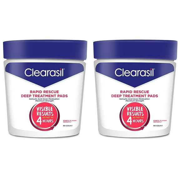 Acne Treatment Facial Cleansing Pads- Clearasil Rapid Rescue Deep Treatment Pads with Salicylic Acid Acne Medication, 90 Count Pack of 2