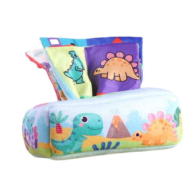 Caja de pañuelos para bebés, juguete de aprendizaje preescolar, regalo de desarrollo para bebés Dinosaurio Sunnimix Caso de tejido sensorial