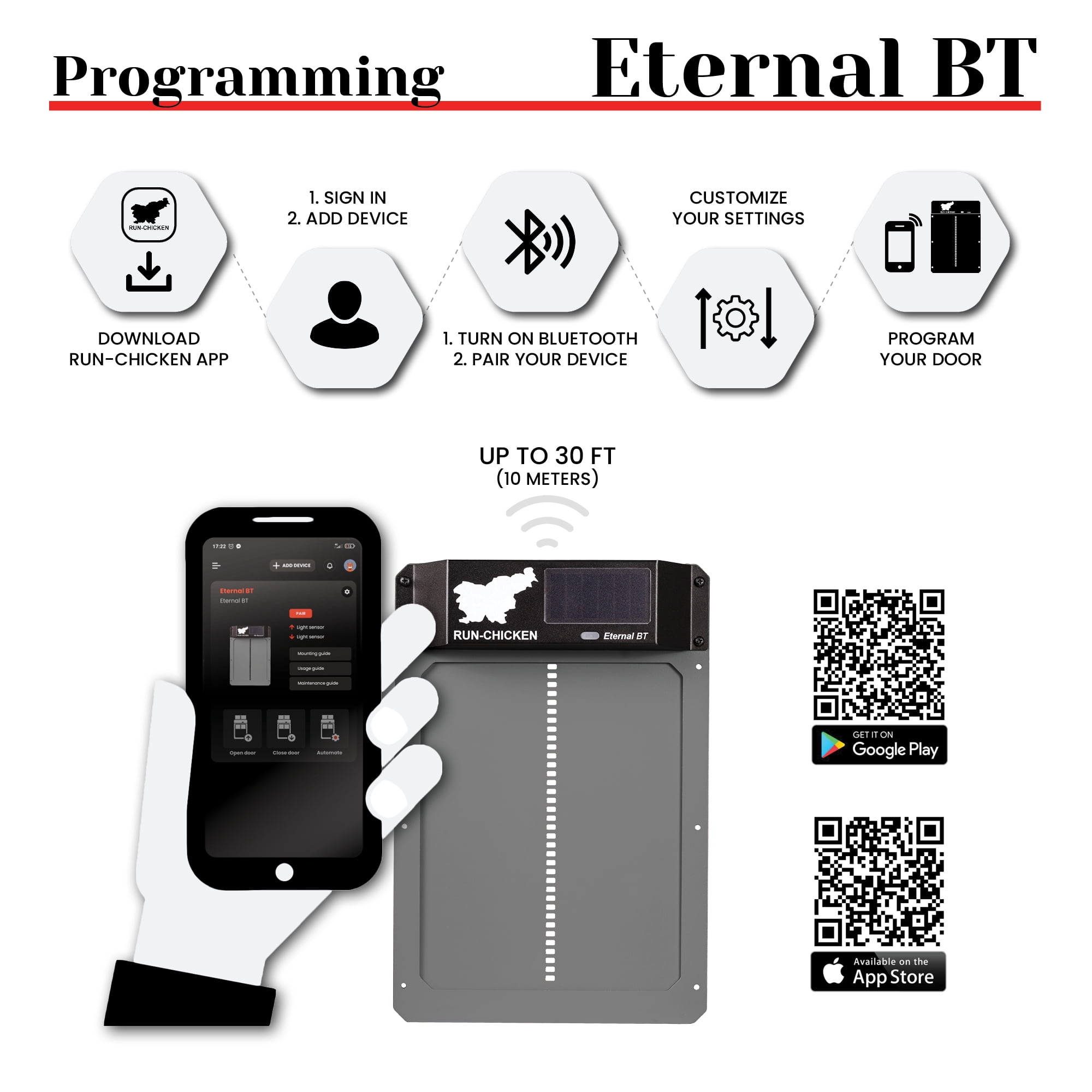 Eternal BT RUN-CHICKEN Door – Solar-Powered Automatic Coop Door with Bluetooth Control (Gray)