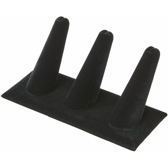 Plymor Black Velvet Ring Finger Display, Three on Rectangular Base, 4.875" W x 2.25" D x 2" H