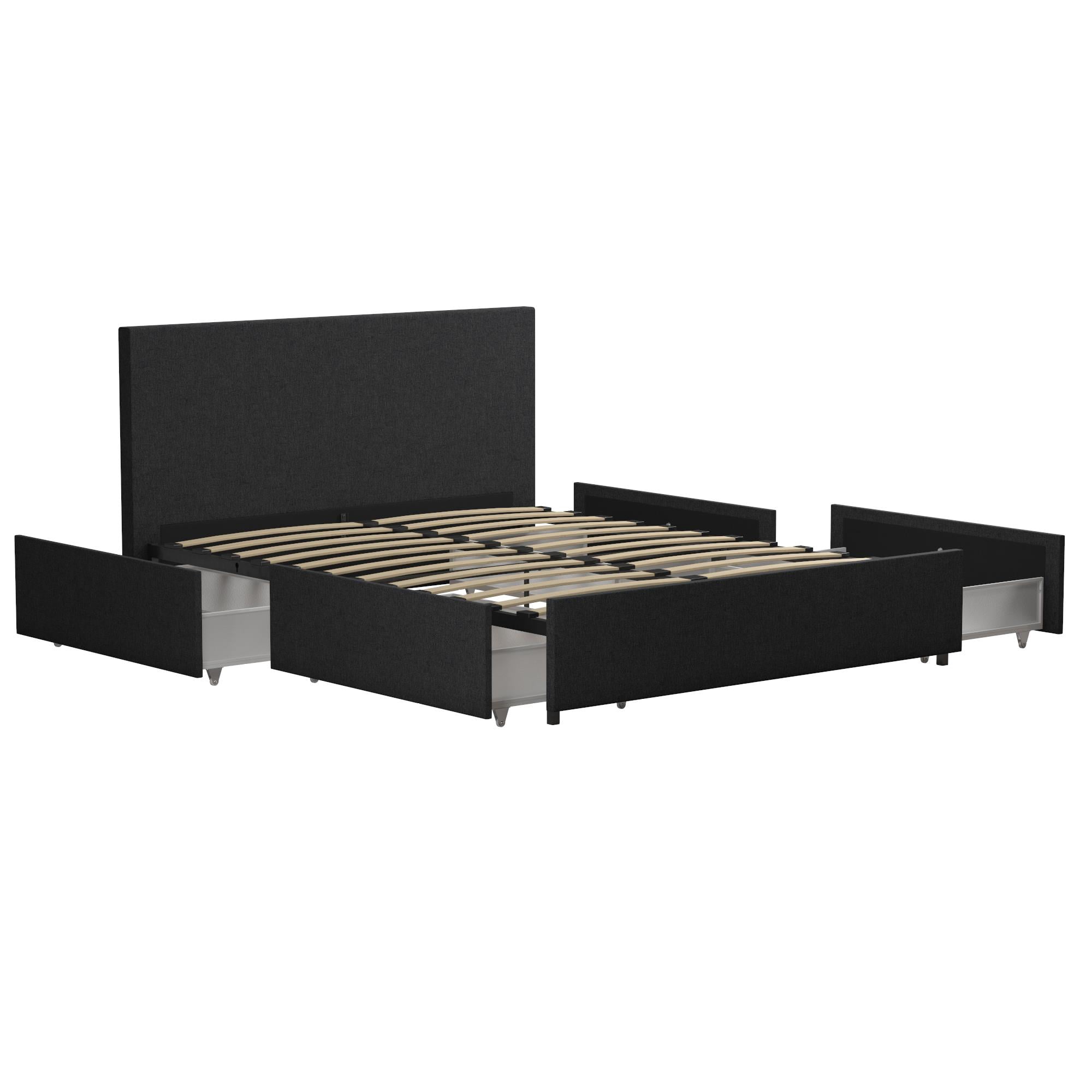 Novogratz Kelly Upholstered Storage Bed Frame, Queen, Dark Grey Linen