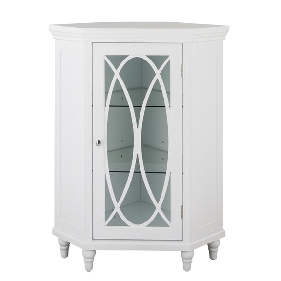 Teamson Home Florence Corner Floor Cabinet with a Decorative Tempered Glass Door, White