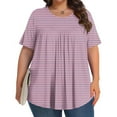 thumbnail image 1 of Jusqu'à 50 % de Rabais Horkkom Hauts à Manches Courtes pour Femmes Grande Taille Été Décontracté Tunique Plissée Hauts Imprimé à Rayures Blouses à Col Rond 3TG, 1 of 6