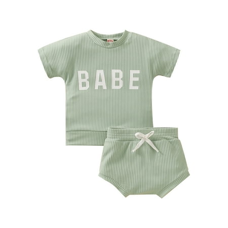 

Frobukio Summer Newborn Infant Baby Boys Girls Clothes Sets Babe Letter T-shirt Shorts Casual Summer Outfits Light Green 12-18 Months
